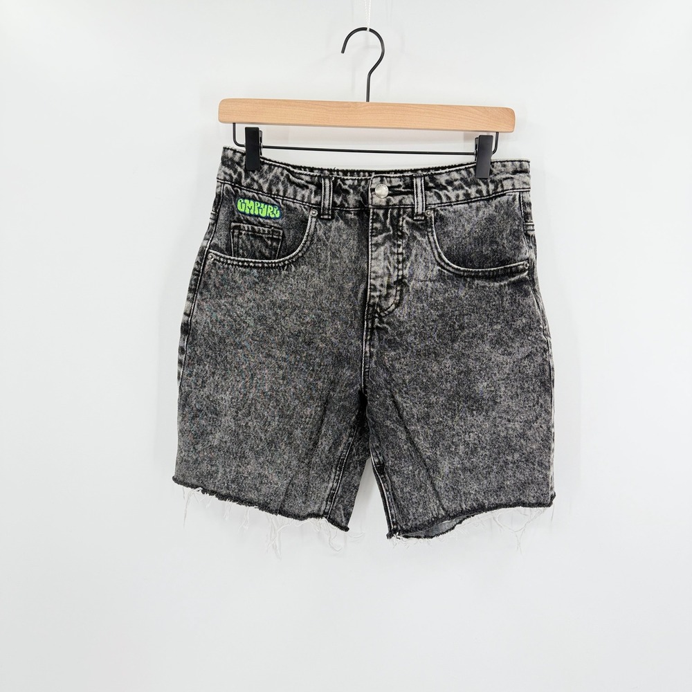 Empyre Y2K 90's Denim Shorts 30 Black Acid Wash Grunge Punk Skater Streetwear